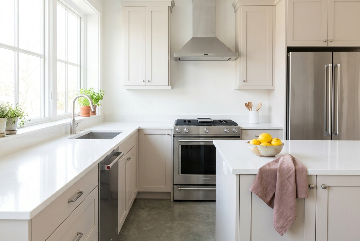 Spotless, gleaming kitchen